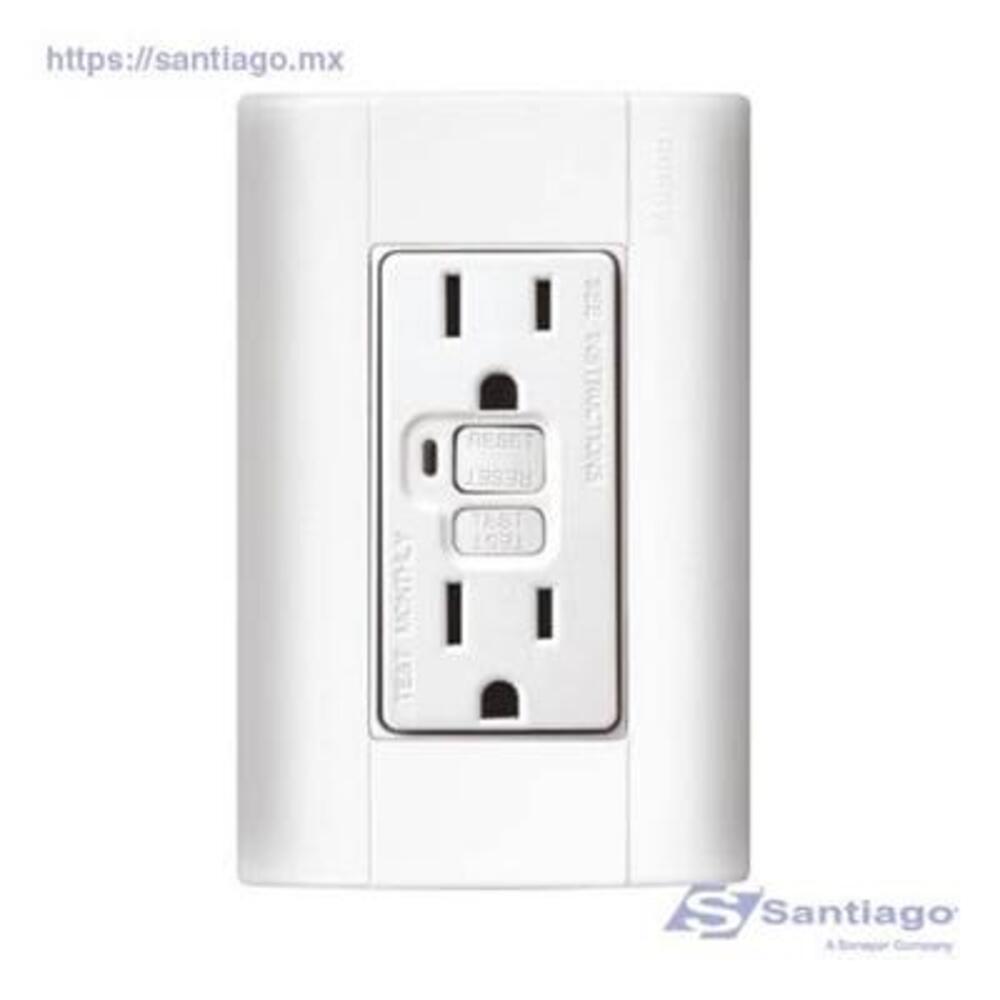 TOMACORRIENTE DUPLEX CON INTERRUPTOR CIRCUITO FALLA A TIERRA 15A, 127V CON PLACA BCA. RESTYLE