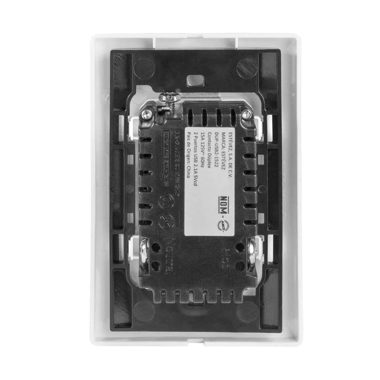 CONTACTO DÚPLEX ESTEVEZ ALPHA 2 POLOS CON TIERRA Y 2 PUERTOS USB BLANCO
