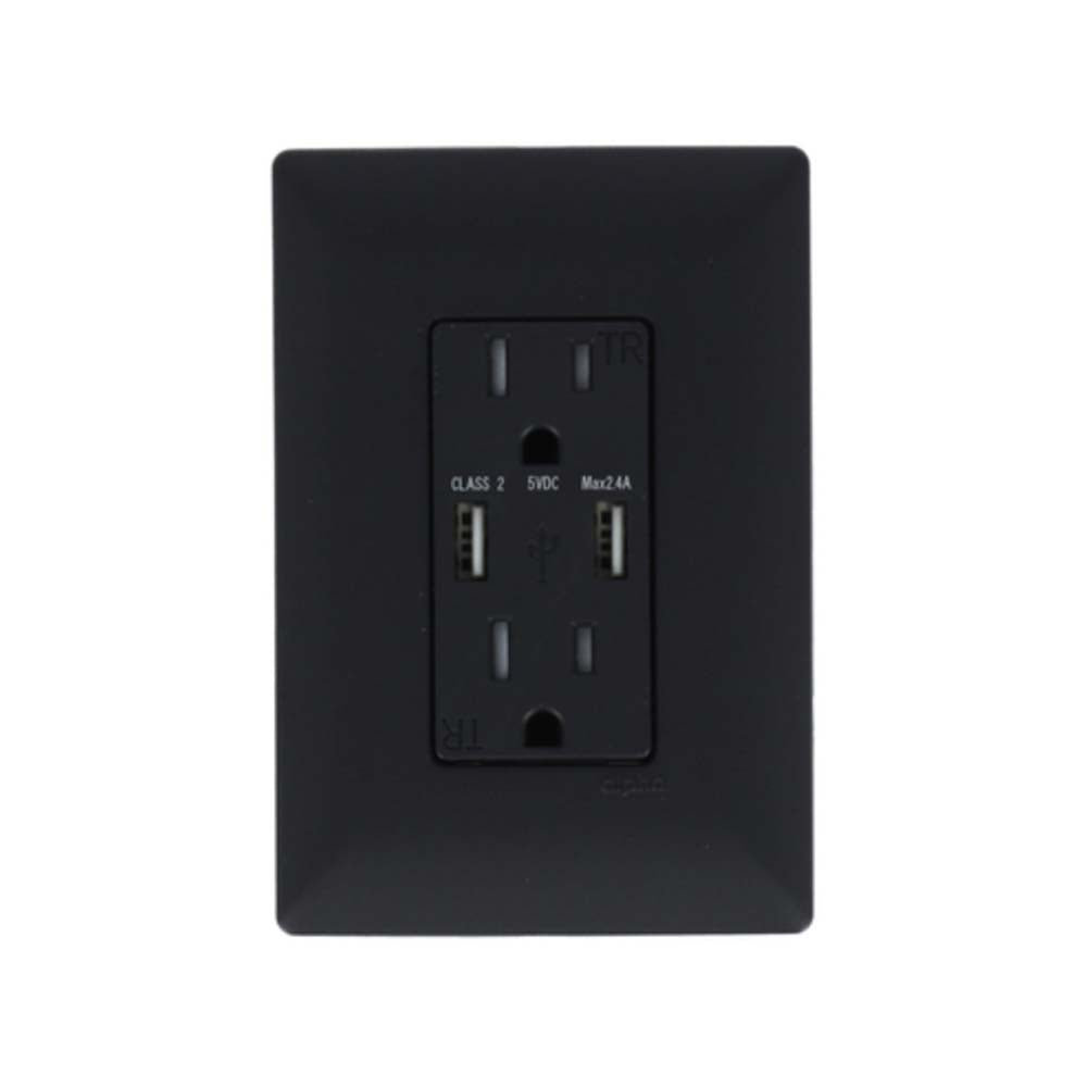 CONTACTO DÚPLEX ESTEVEZ ALPHA 2 POLOS CON TIERRA Y 2 PUERTOS USB NEGRO