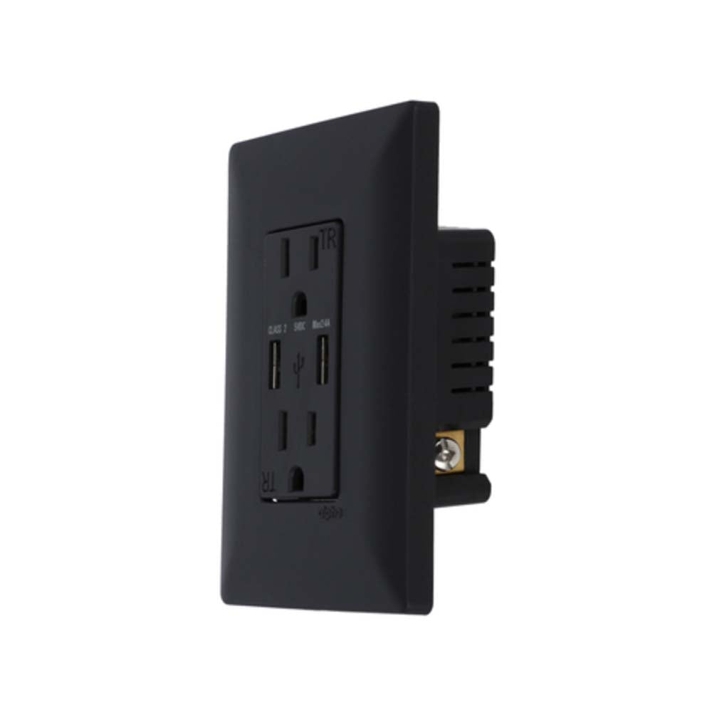 CONTACTO DÚPLEX ESTEVEZ ALPHA 2 POLOS CON TIERRA Y 2 PUERTOS USB NEGRO