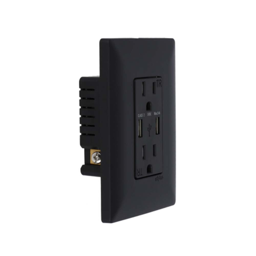 CONTACTO DÚPLEX ESTEVEZ ALPHA 2 POLOS CON TIERRA Y 2 PUERTOS USB NEGRO