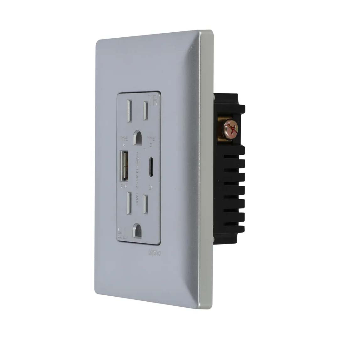 CONTACTO DUPLEX 2P+T CON USB PLATA ALPHA