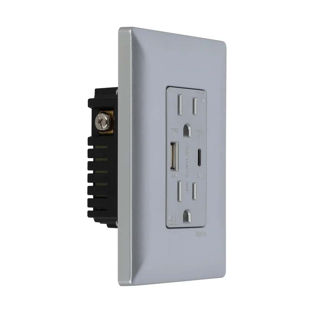 CONTACTO DUPLEX 2P+T CON USB PLATA ALPHA