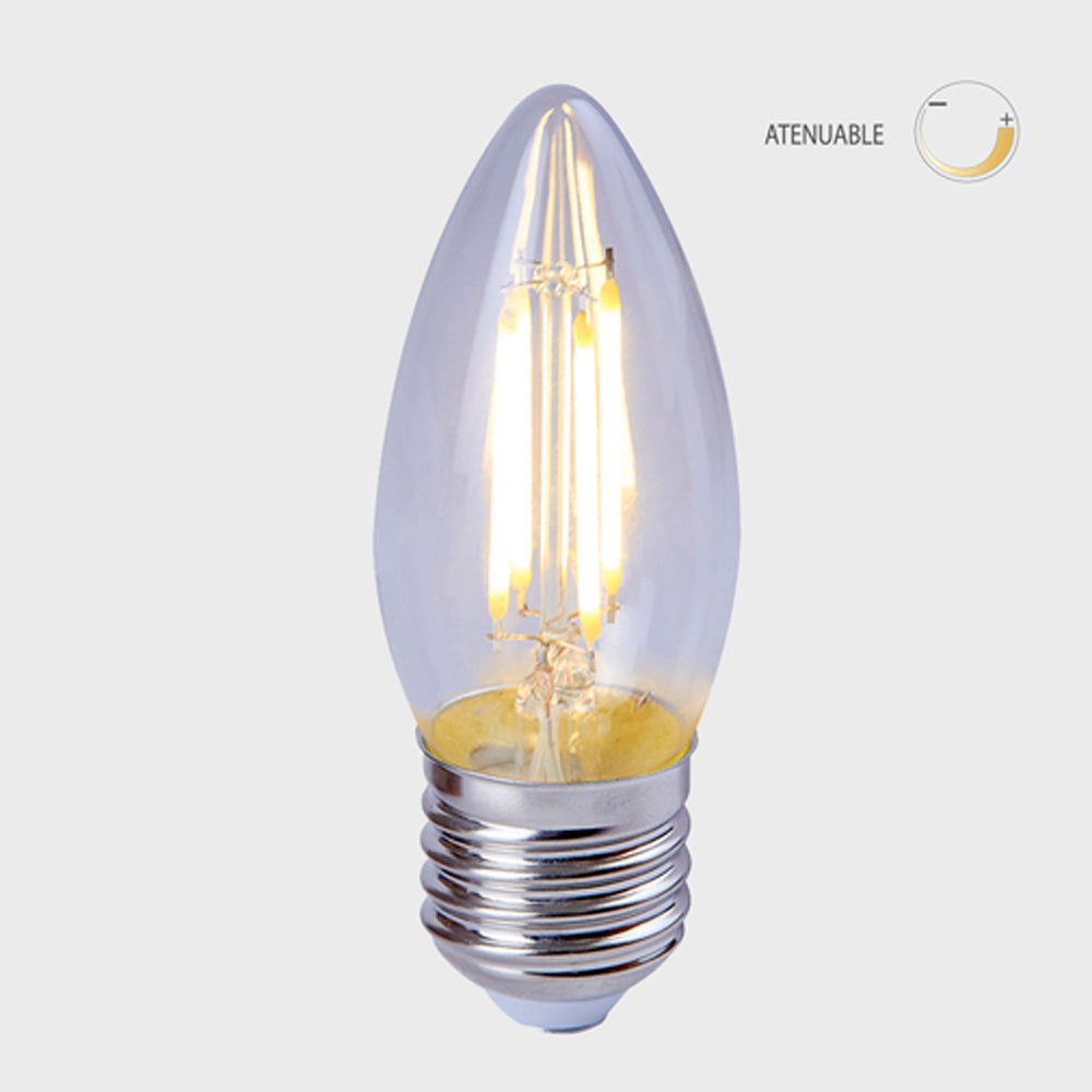 FOCO FILAMENTO LED TECNOLITE TIPO VELA ATENUABLE 4.5W LUZ SUAVE CÁLIDA BASE E27