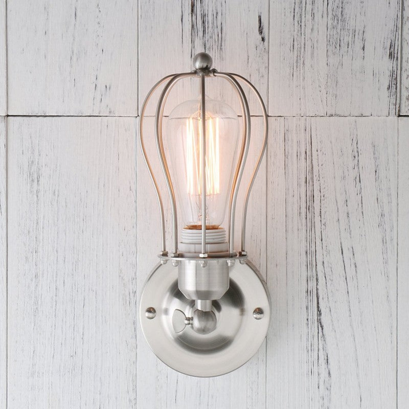 LAMPARA VINTAGE INDUSTRIAL SCONCE ROUND CAGE EDISON SILVER *** HAE *** *** INCLUYE FOCO ***