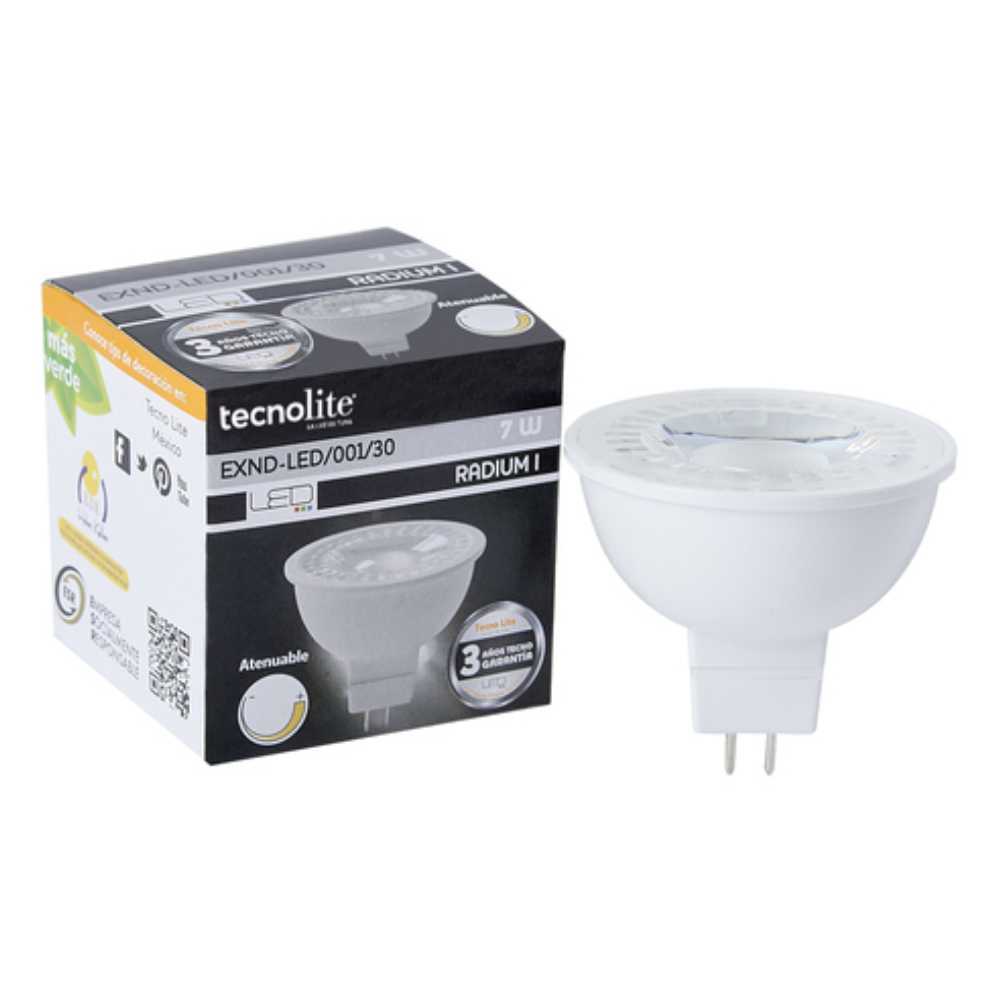FOCO LED TECNOLITE RADIUM I TIPO MR16 ATENUABLE 7W LUZ SUAVE CÁLIDA BASE GX5.3