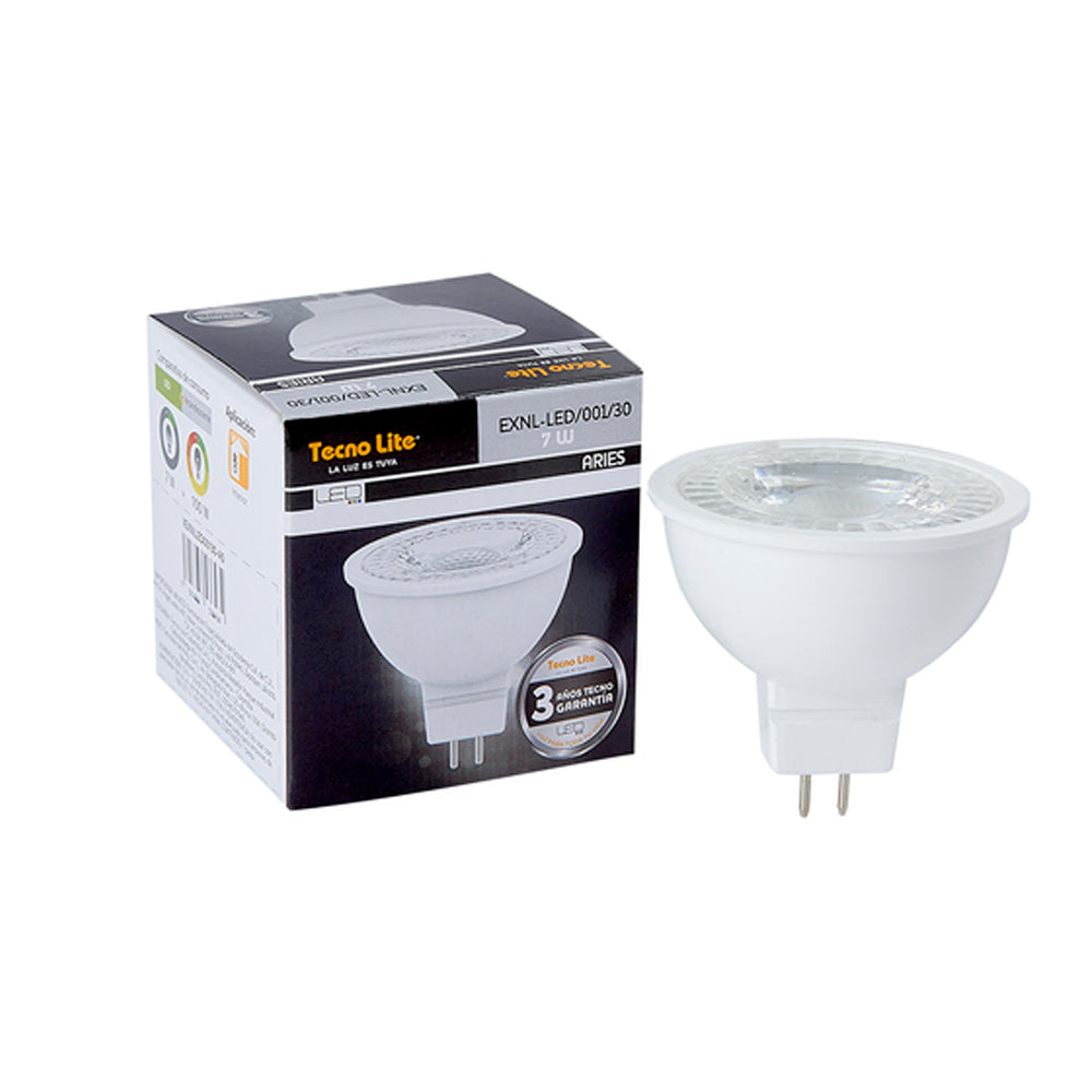 FOCO LED TECNOLITE TIPO MR16 7W LUZ SUAVE CÁLIDA BASE GX5.3