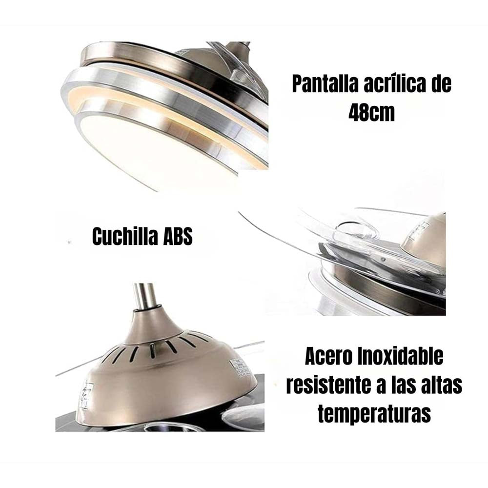 LAMPARA VENTILADOR TECHO 3 PASOS PLATA F500VL01A ***SIN T.E.***