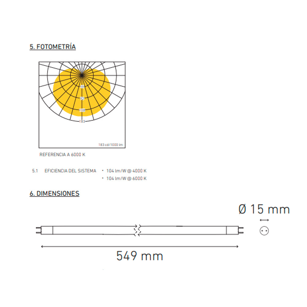 LAMPARA LINEAL LED T5 9W/100-305V. 550MM. OPALINA 6000K LUZ DE DIA ELECTROMAG