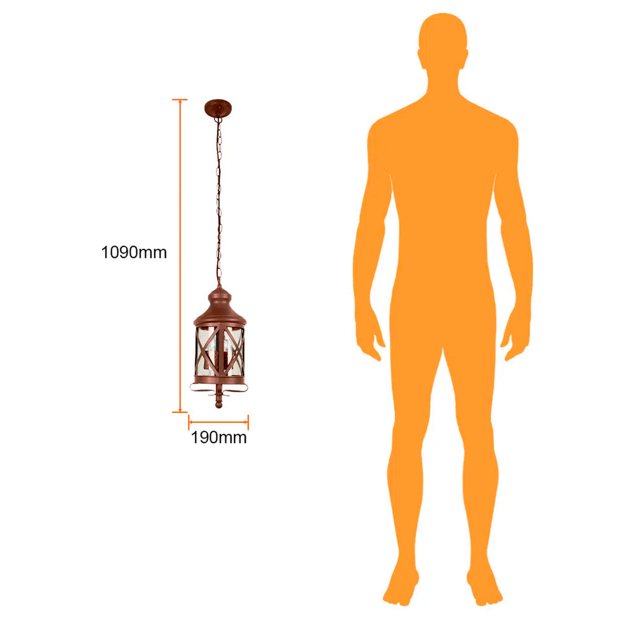 LAMPARA COLGANTE TIPO FAROL 1.09 M DE ALTURA POTENCIA MAX. 120 W 2 BASES E27 IP44 NO INCLUYE FOCOS