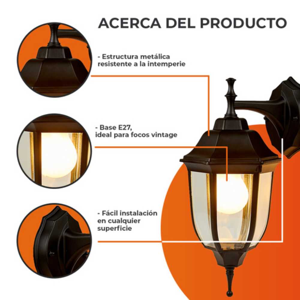 FAROL DE EXTERIOR SALERMO I TECNOLITE PARED ARBOTANTE 60W IP44 BASE E27 NEGRO