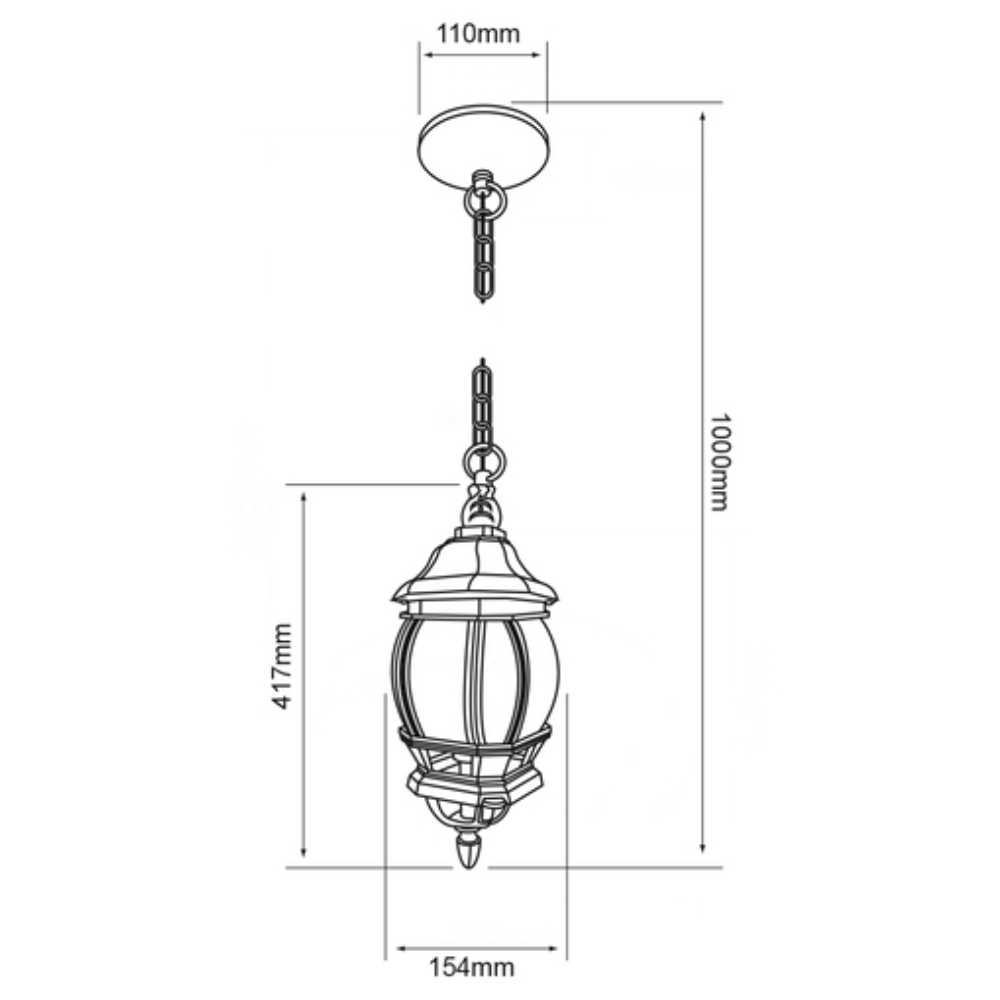 LAMPARA COLGANTE TIPO FAROL EXTERIOR 1 M DE ALTURA POTENCIA MAX. 60 W IP44 NO INCLUYE FOCO FTL-7356/B