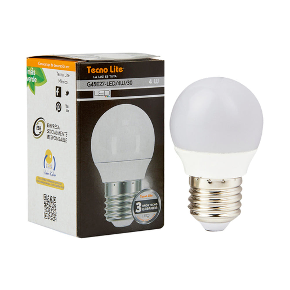 FOCO LED TECNOLITE TIPO GLOBO 4W LUZ SUAVE CÁLIDA BASE E27