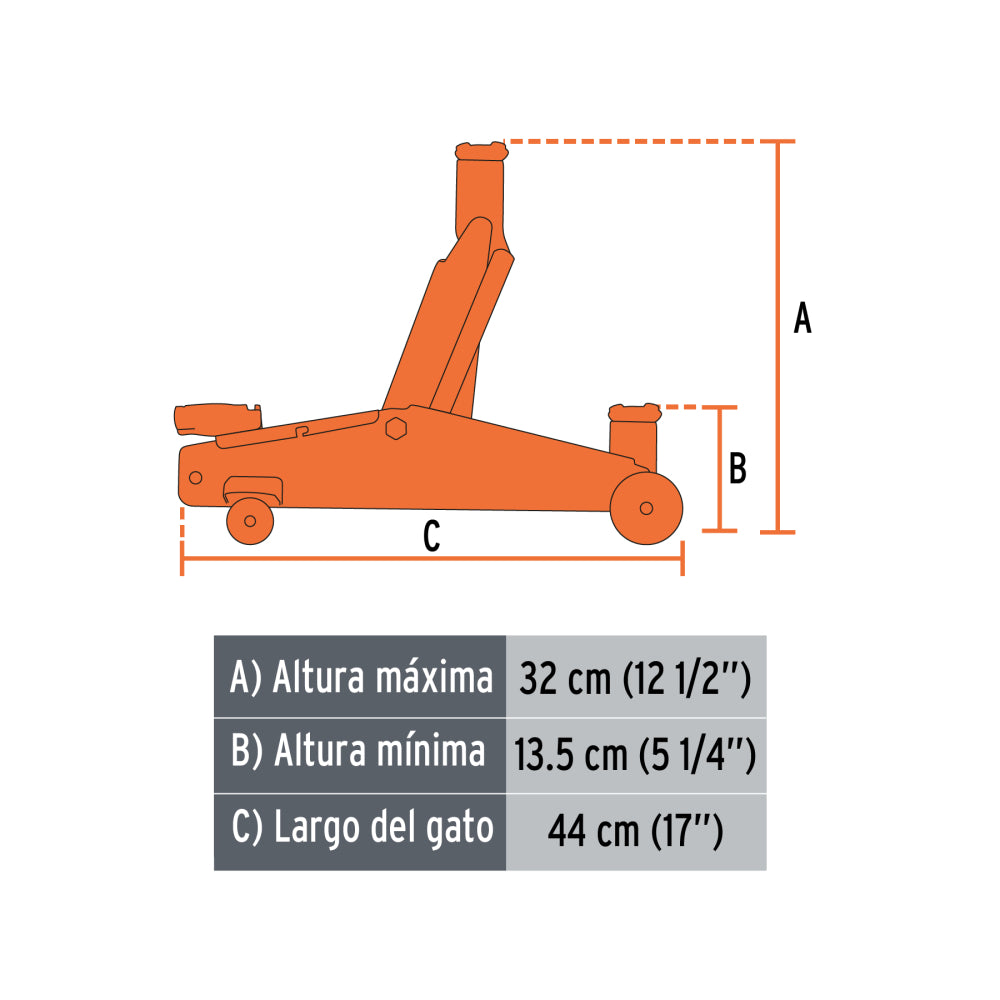 GATO HIDRAULICO PATIN 2 TON. 30 MOV. ALT. MAX. 320MM/ALT. MIN. 135MM. 14804 GAPA-2EM TRUPER