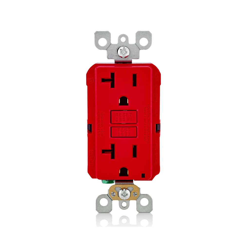 RECEPTACULO DUPLE FALLA A TIERRA GFCI 20A 127V ROJO C/PLACA