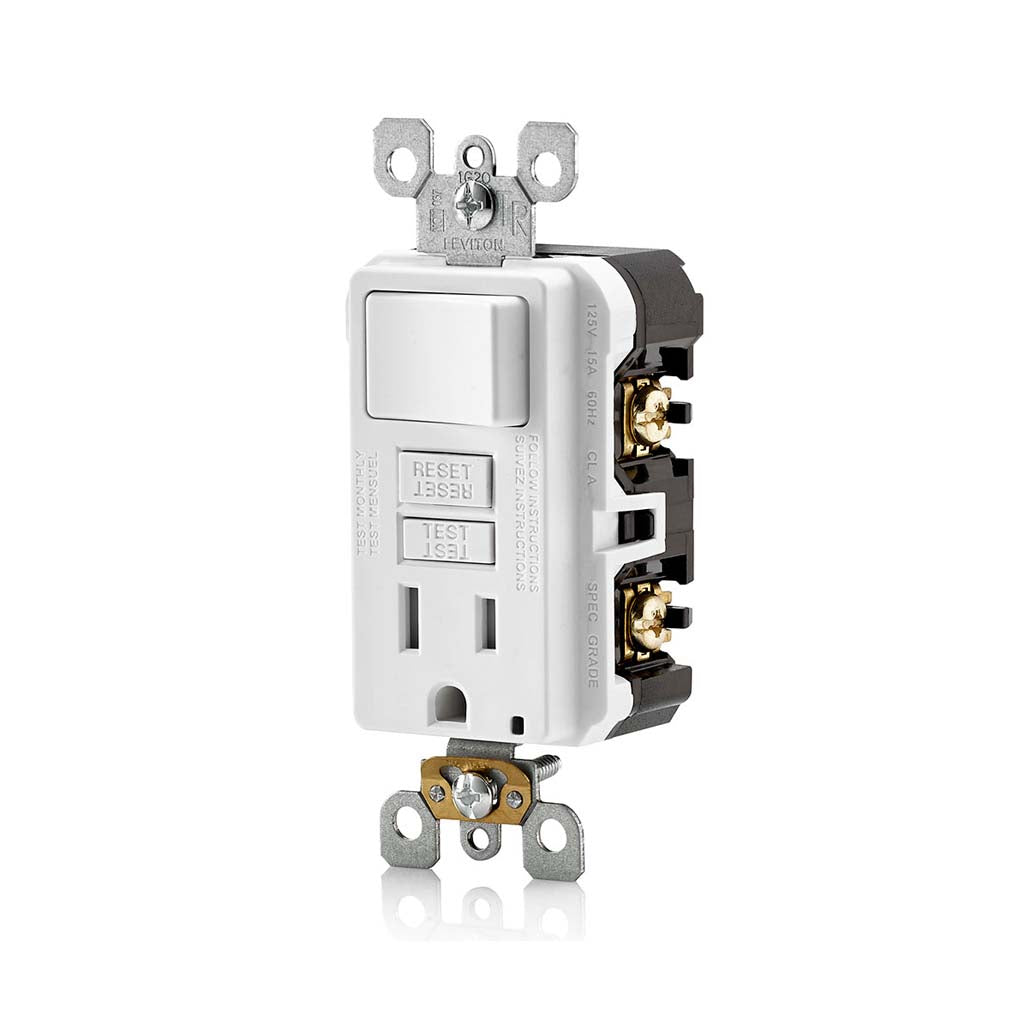 RECEPTACULO SENCILLO DECORA GFCI TAMPER RESISTANT C/INT. 1P 15A125V BCO INCLUYE PLACA