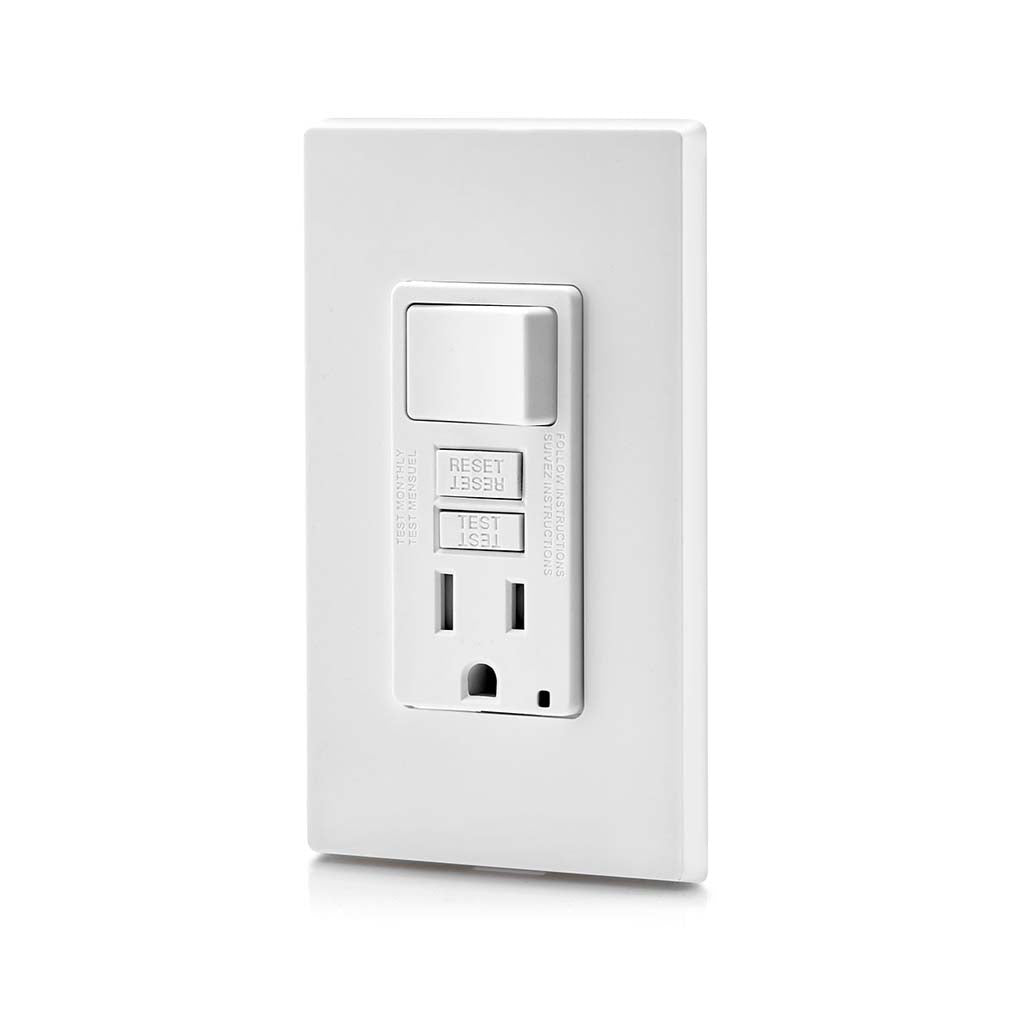 RECEPTACULO SENCILLO DECORA GFCI TAMPER RESISTANT C/INT. 1P 15A125V BCO INCLUYE PLACA
