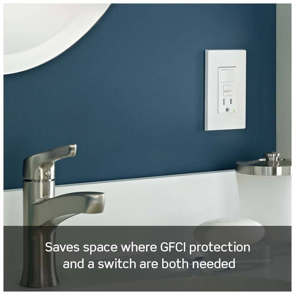 RECEPTACULO SENCILLO DECORA GFCI TAMPER RESISTANT C/INT. 1P 15A125V BCO INCLUYE PLACA