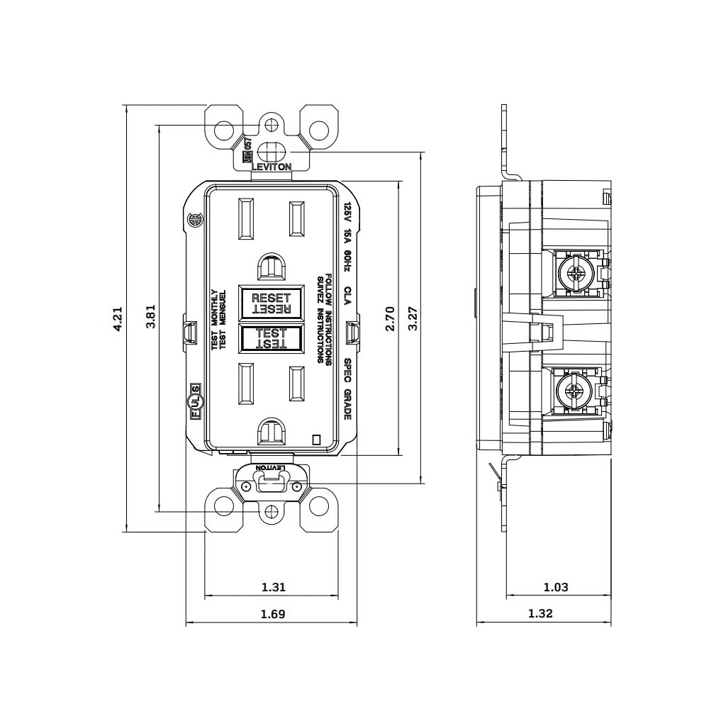 RECEPTACULO SENCILLO DECORA GFCI TAMPER RESISTANT C/INT. 1P 15A125V BCO INCLUYE PLACA