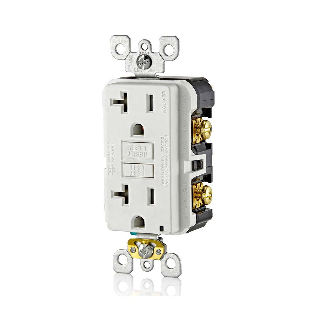 RECEPTACULO DUPLEX GFCI SLIM SMARTLOCKPRO COMERCIAL TAMPER RESIST 20A 125V 2P3H AUT PRU BCO C/PLACA
