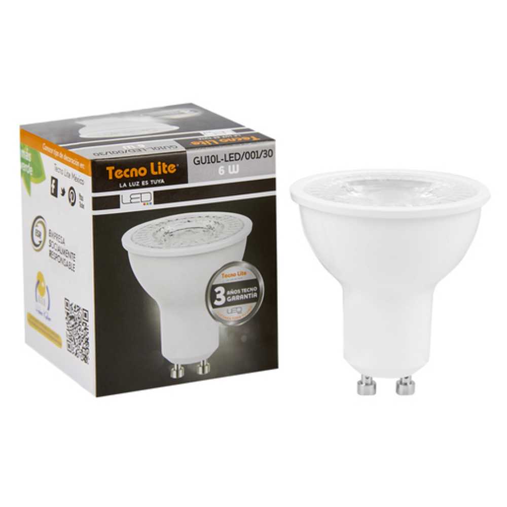 FOCO LED TECNOLITE 6W LUZ SUAVE CÁLIDA BASE GU10