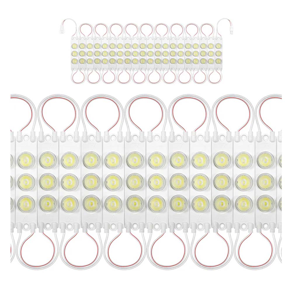 MODULO DE LED 110V ROSA CON 3 LEDS DE FORMA HORIZONTAL CON LUPA