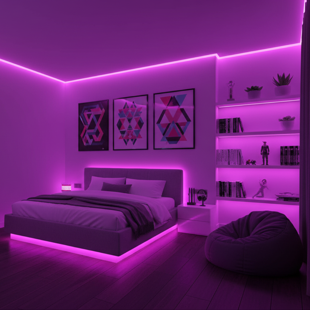 MODULO DE LED 110V ROSA CON 3 LEDS DE FORMA HORIZONTAL CON LUPA