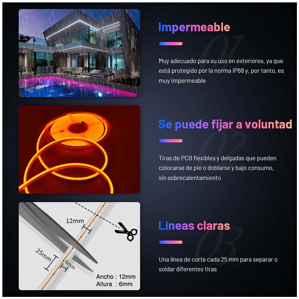 TIRA LED FLEX NEON 12 V 120P 5 M BLANCO FRIO GENXING