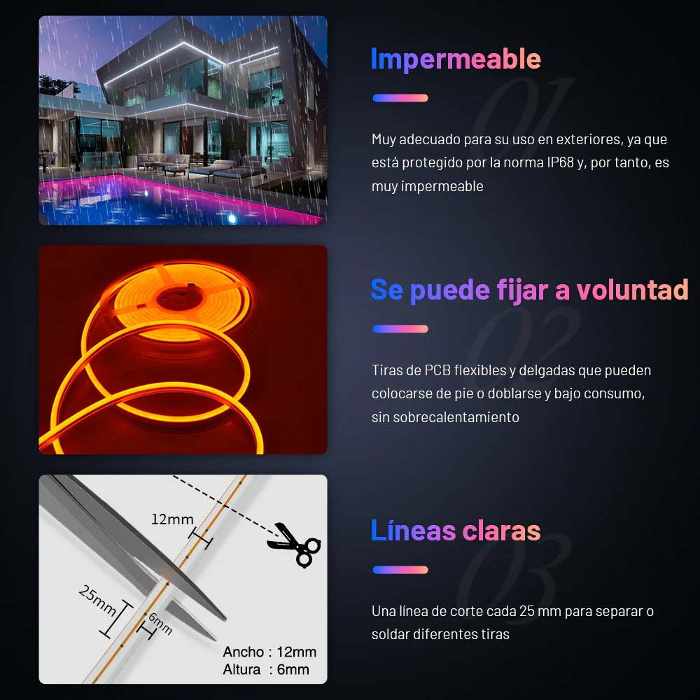 TIRA SUPER(NEON FLEX) CORTE DE 2.5CM ALTO 12MM ANCHO 6MM AMARILLA DORADO GENG XIN