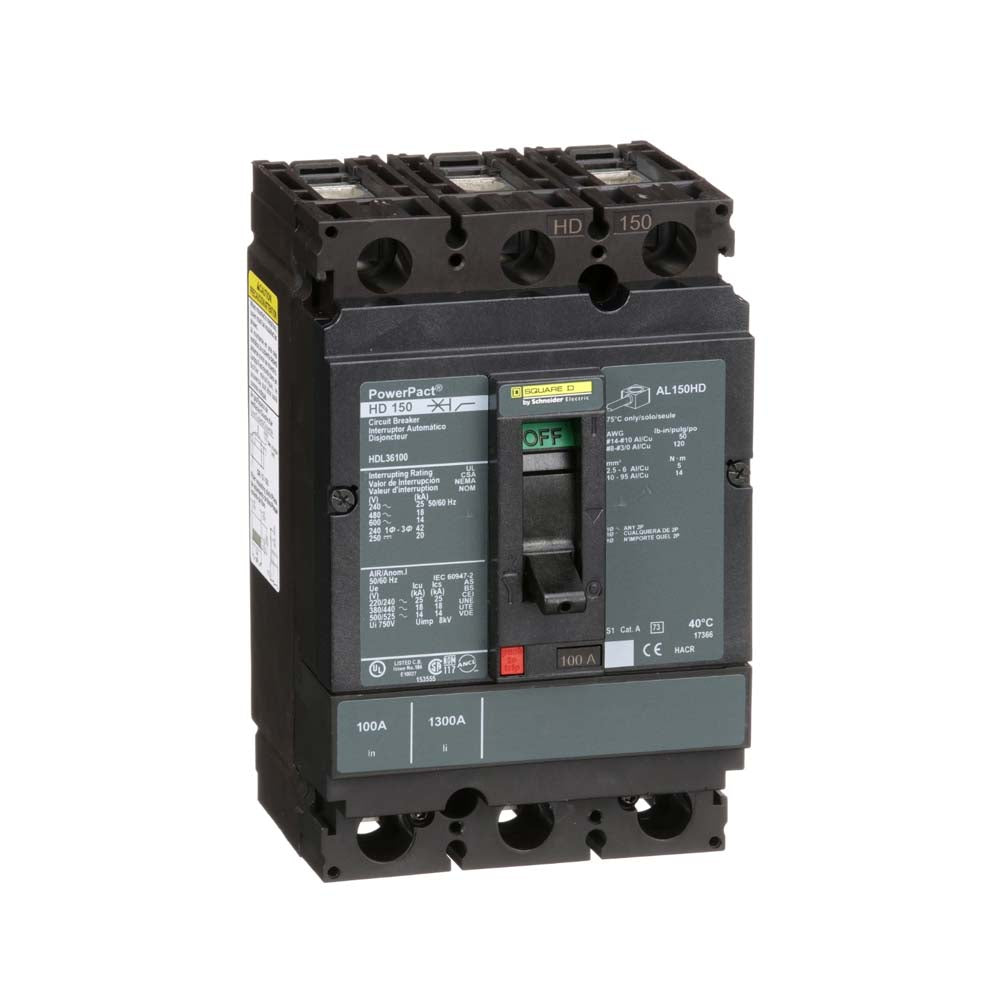 INTERRUPTOR TERMOMAGNETICO 3X100A H 18KA 600V HDL36100 SCHNEIDER ELECTRIC