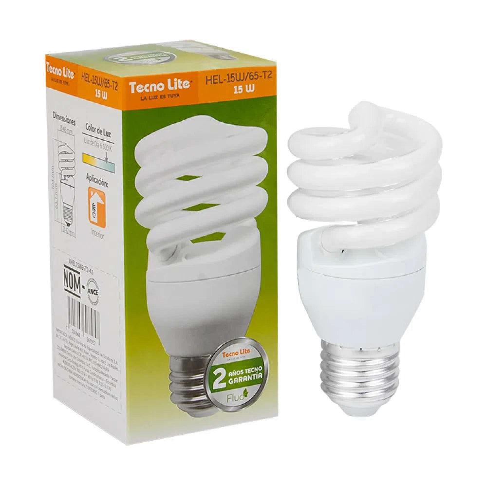 FOCO FLUORESCENTE TECNOLITE 15W LUZ DE DÍA BASE E27