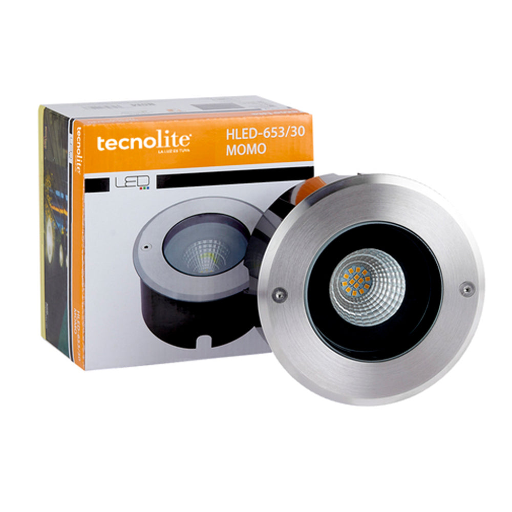 LÁMPARA DE EXTERIOR LED MOMO TECNOLITE DE PISO EMPOTRABLE 14W LUZ SUAVE CÁLIDA IP67 LED INTEGRADO