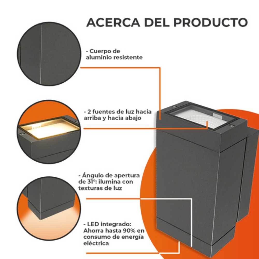 LÁMPARA DE EXTERIOR LED BETULA TECNOLITE PARA SOBREPONER 14.5W LUZ SUAVE CÁLIDA