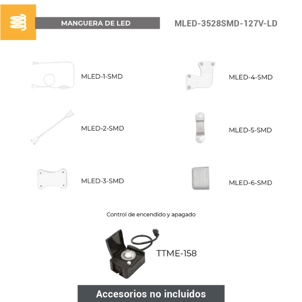 MANGUERA PLANA DE LED 3528 SMD 127V IP65 BLANCO CALIDO H-MLED-2835SMD-127V/BC MCA TECNOLITE