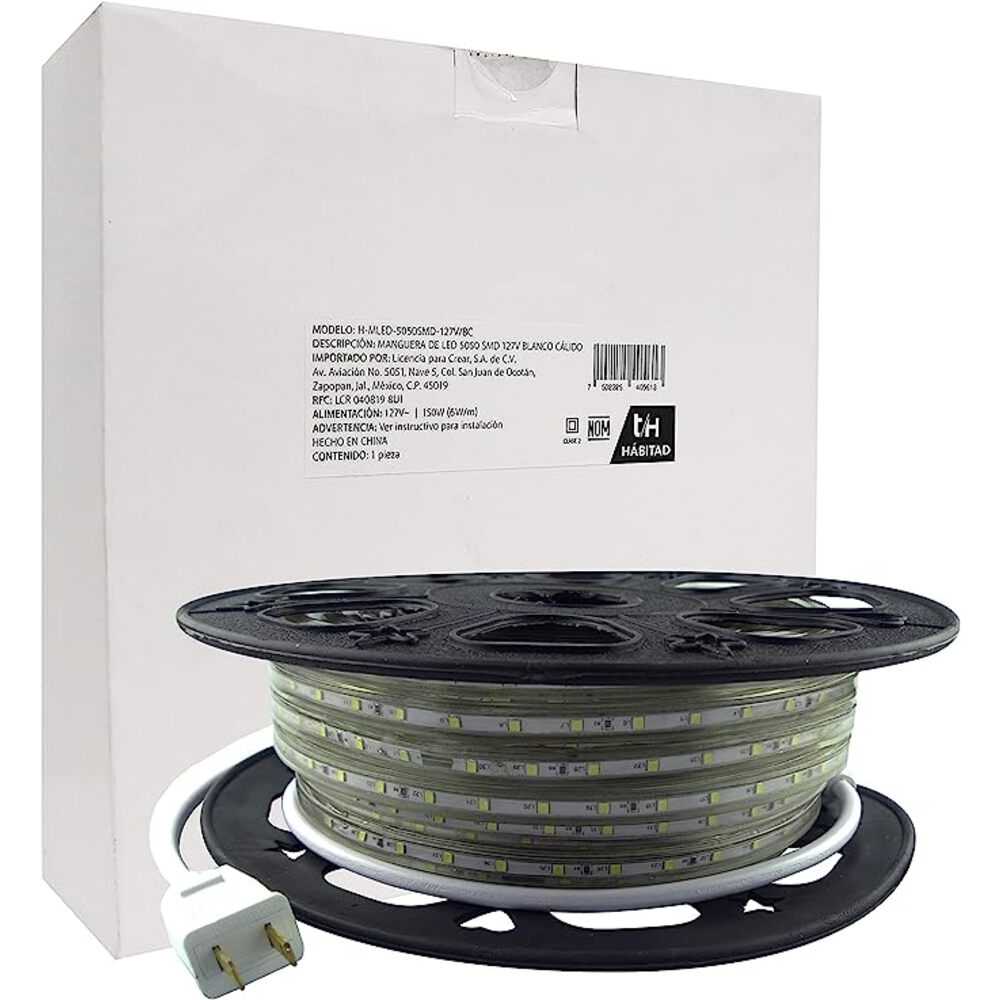 MANGUERA PLANA DE LED 5050 SMD 127V IP65 BLANCO CALIDO H-MLED-5050SMD-127V/BC MCA TECNOLITE
