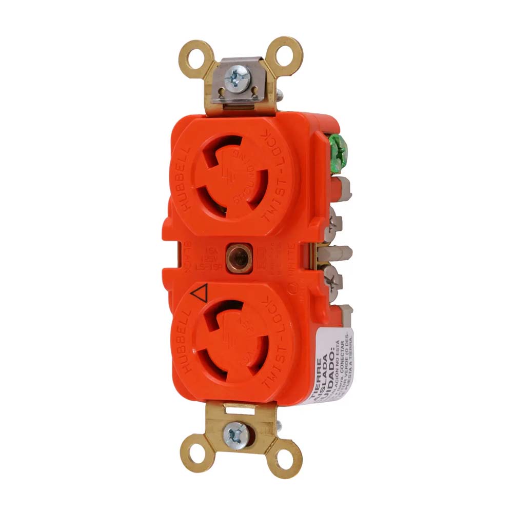 CONTACTO DUPLEX TWIST-LOCK HUBBELL 15A 125V NARANJA