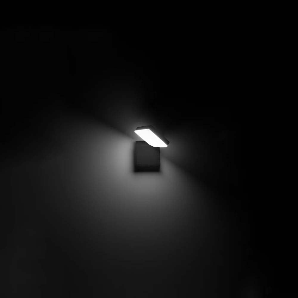 LUMINARIO GIRATORIO DE PARED SOBREPONER CUADRADA LED NEGRO 10W BLANCO CALIDO LUZ INDIRECTA 110-130V IP54 ILUMILEDS
