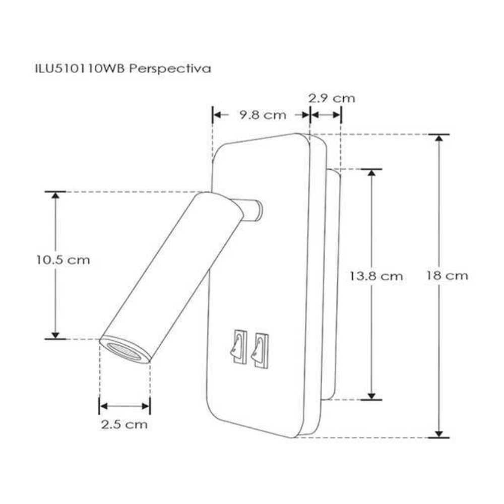 LUMINARIO DE PARED TIPO LECTURA LED NEGRO 10W BLANCO CALIDO DIRIGIBLE LUZ TRASERA Y FRONTAL 85-265V IP20 ILUMILEDS