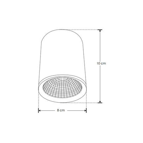 LUM. DE TECHO DE 10CM LED BLANCO CALIDO 7W OPTICA 38 CILINDRICO DE SOBREPONER EN TECHO ALUM. ACABADO BLANCO 100-277V CA IP20