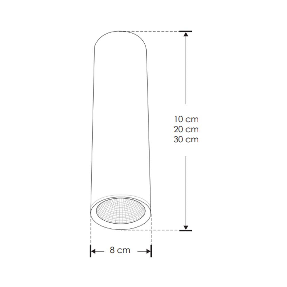 LUM.DE TECHO 30CM LED 10 WATSS 38 BLANCO CAL. CILINDRICO SOB. ALUM.ACAB.NEGRO 100-277V IP20 ILUMILEDS