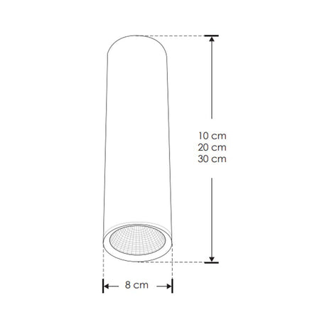 LUM.DE TECHO 30CM LED 10 WATSS 38 BLANCO CAL. CILINDRICO SOB. ALUM.ACAB.NEGRO 100-277V IP20 ILUMILEDS