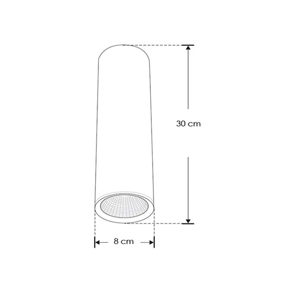 LUM. DE TECHO DE 30CM DE LED BLANCO CALIDO 10W OPTICA 38 CILINDRICO DE SOBREPONER EN TECHO ALUM.ACABADO BLANCO 100-277V CA IP20