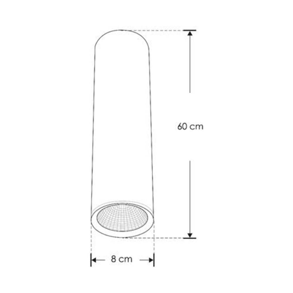 LUM. DE TECHO DE 60CM DE LED BLANCO CALIDO 10W OPTICA 38 CILINDRICO DE SOBREPONER EN TECHO ALUM. ACABADO BLANCO 100-277V CA IP20