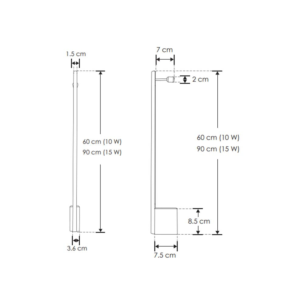 LUMINARIO DE 90 CM DE PARED DE LED BLANCO CALIDO 15 WATTS OPTICA 120G CILINDRICO BASE ALTA DE SOBREPONER ALUMINIO ACABADO NEGRO 100-240V CA IP20