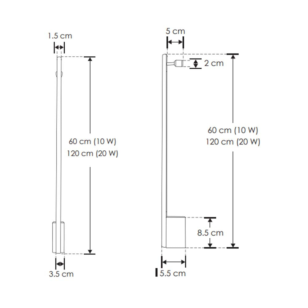 LUMINARIO DE PARED SOBREPONER CILINDRICO LED NEGRO BASE BAJA 60CM 10W BLANCO CALIDO 120 100-240V IP20 ILUMILEDS