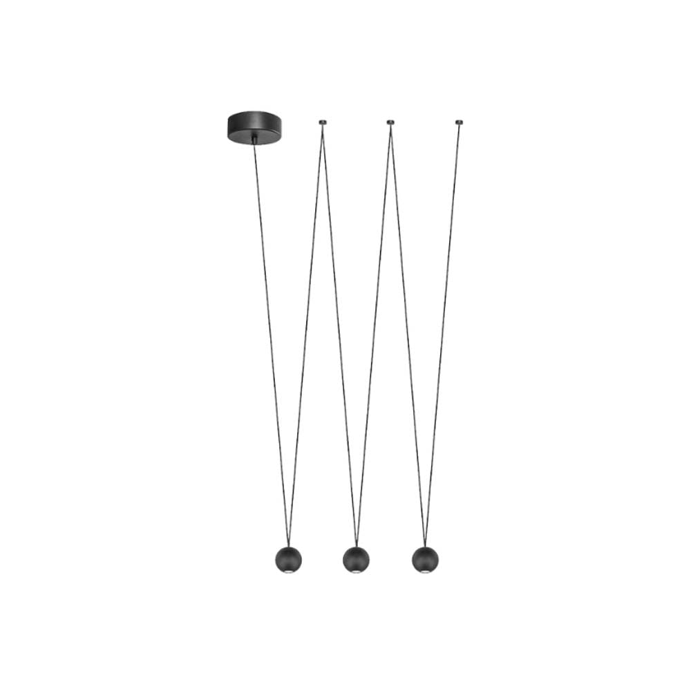 LUMINARIO DE SUSPENDER DE LED CON TRES CUERPOS ESFERICOS BLANCO CALIDO 12W OPTICA 38 DE SOBREPONER EN TECHO ALUMINIO ACABADO NEGRO 85-265V CA IP20