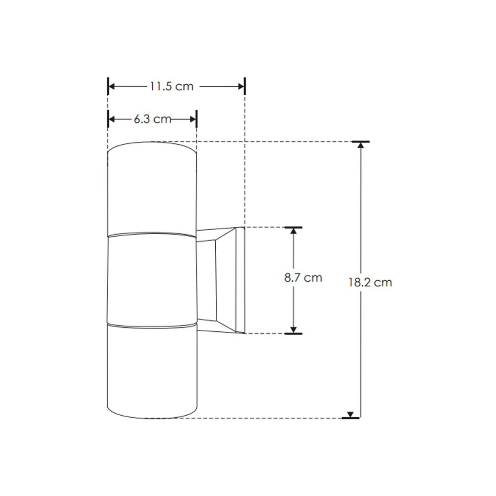 LUMINARIO CILINDRICO P/2 LAMP GU10 70W CRISTAL TEMPLADO NEGRO SALIDA SUPERIOR E INFERIOR S/LAMP 100-240V IP54 ILUMILEDS