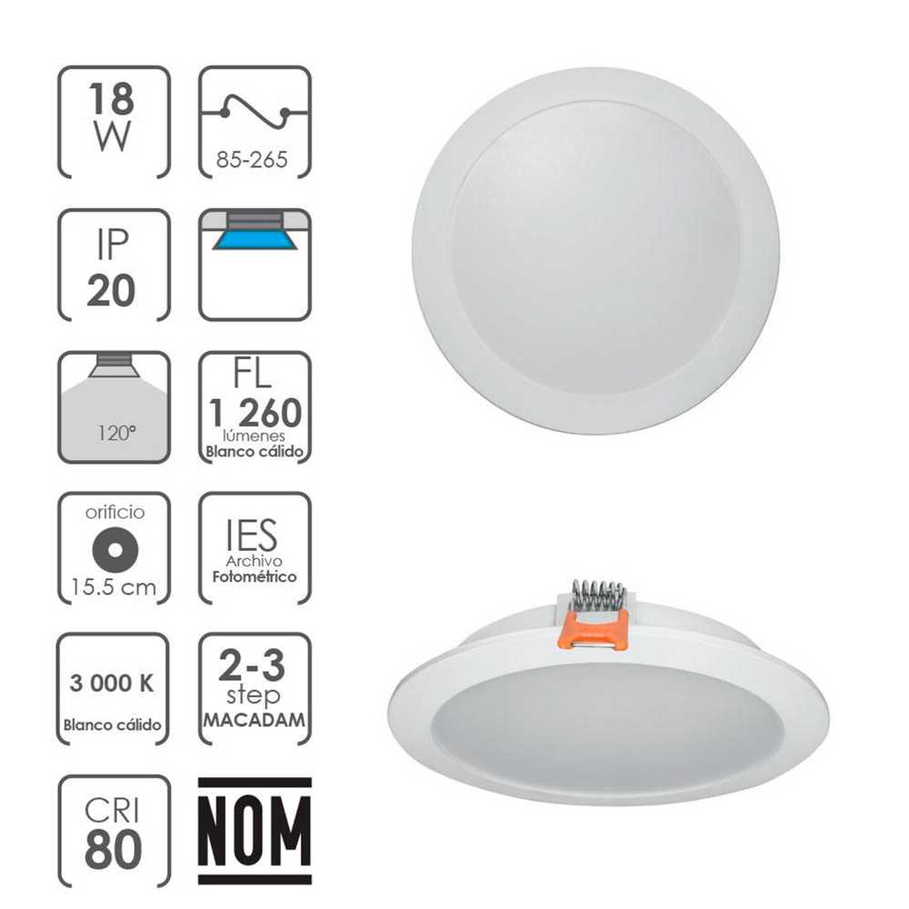 LUMINARIO TECHO LED REDONDO EMPOTRAR  BLANCO 6W BC 120  ATENUABLE TRIAC 110-130V IP54 ILUMILEDS
