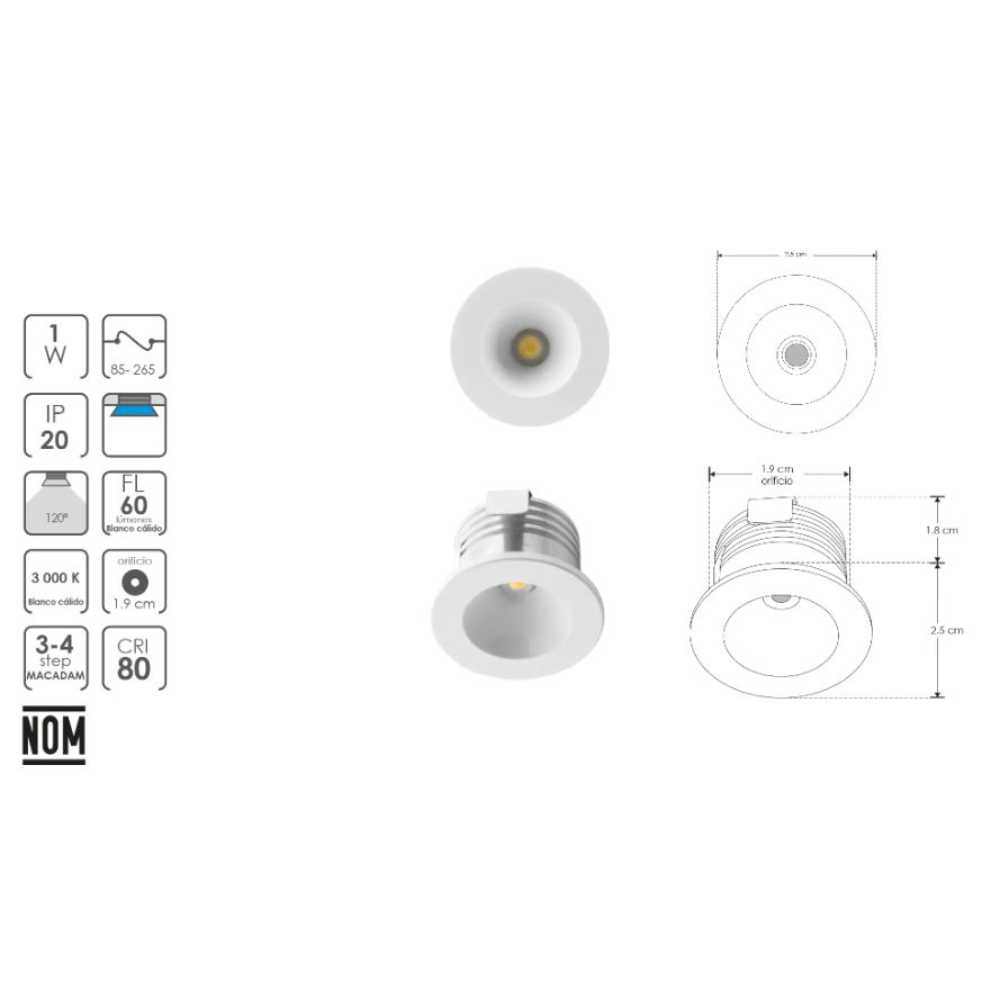 LUM.TECHO LED BCALIDO 1W 85-265V IP20 ILUMILEDS