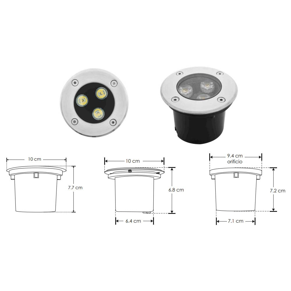 LUMINARIO DE PISO EMPOTRAR REDONDO LED 3W BLANCO CALIDO 45 TAPA DE ACERO INOX INCLUYE HOUSING 85-265V IP65 ILUMILEDS